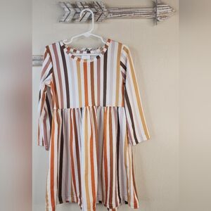 Colorful Fall Striped Kids Dress 4/5